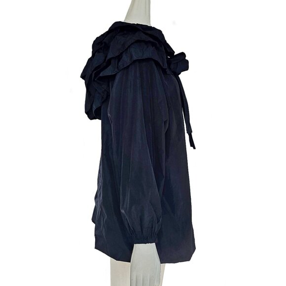 VALENTINO NAVY RUFFLE TRIM NECK TIE JACKET (40) - Picture 3 of 16